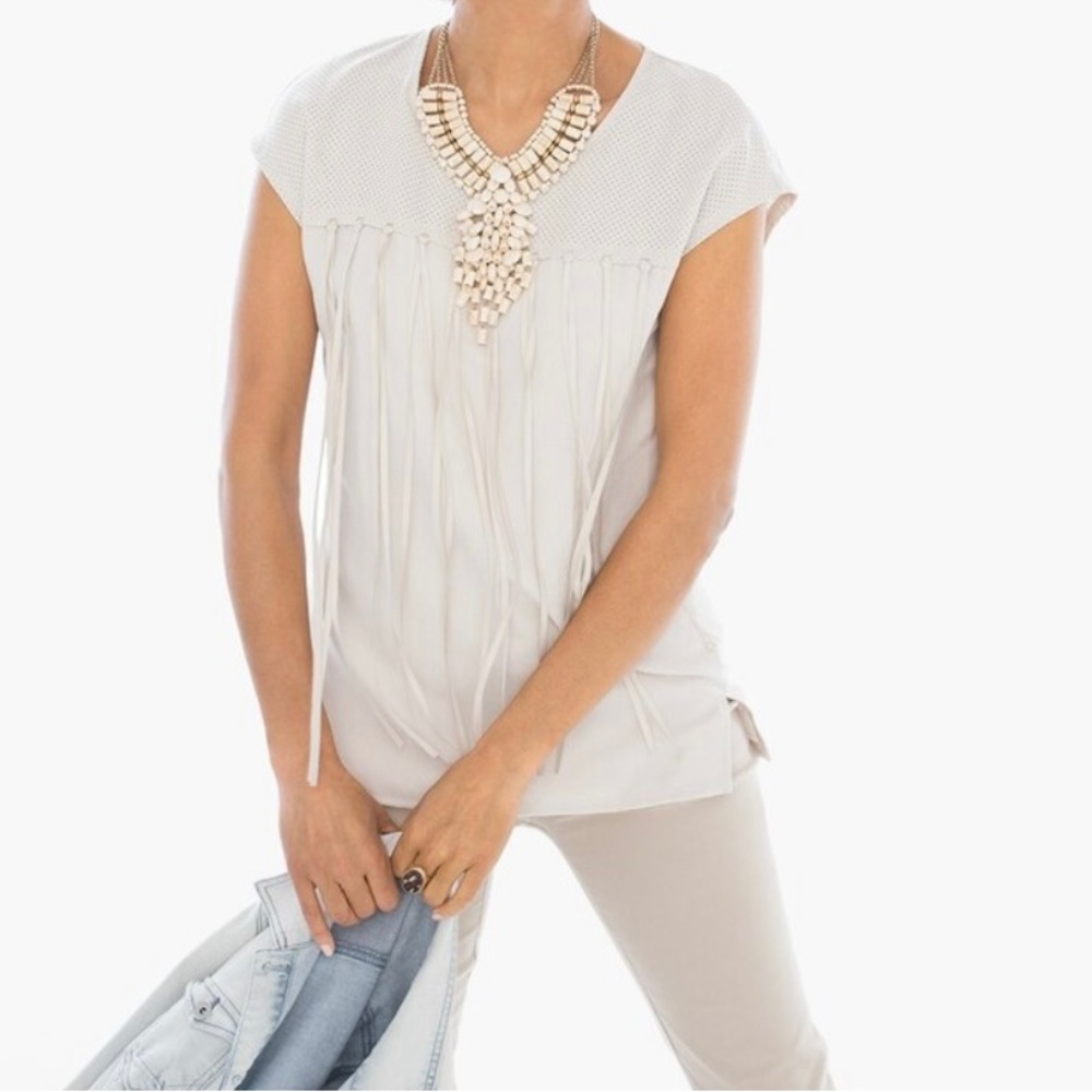 Chico's Fay Fringe Faux Suede Top Size 1 Medium NWT